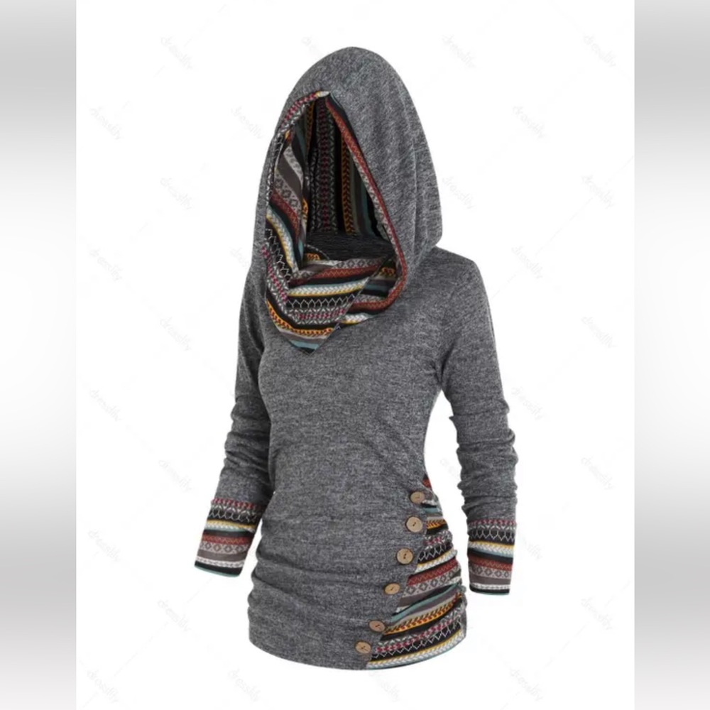 DressLily Geometric Hooded Sweater